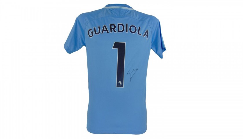 Replica 2017/18 Manchester City Shirt, Signed by Pep Guardiola