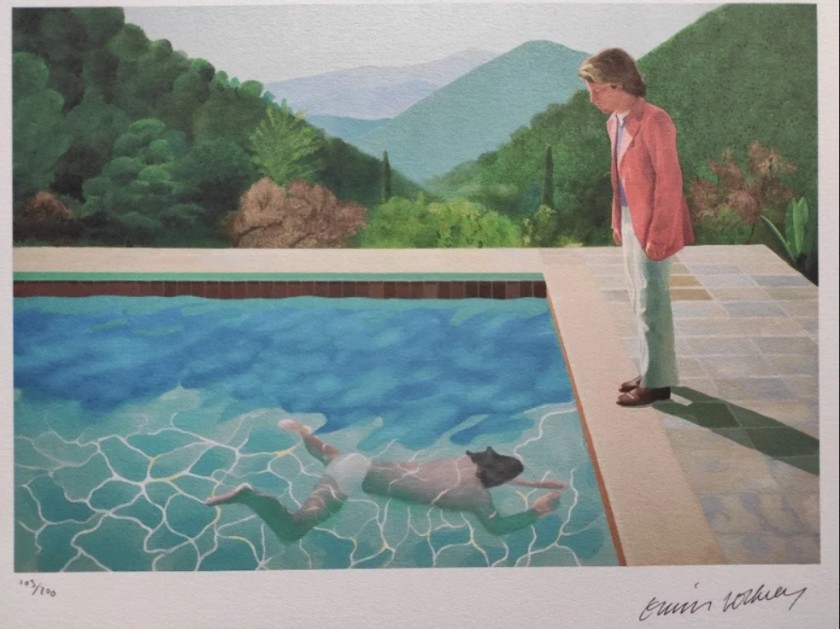 "Dive In" Lithograph Signed by David Hockney