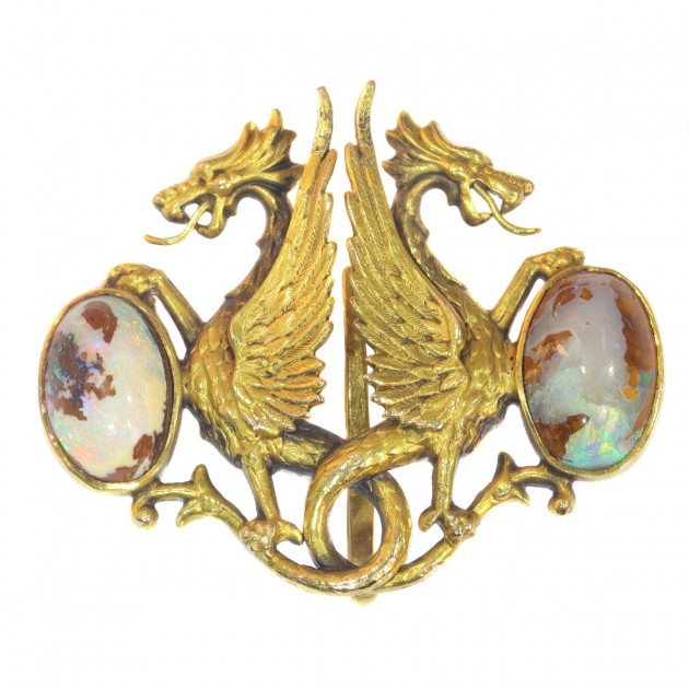 Victorian Brooch with Two Griffons Protecting Their Eggs