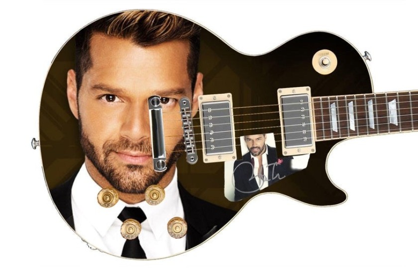 Ricky Martin Signed Pickguard on a Custom Signature Edition Guitar