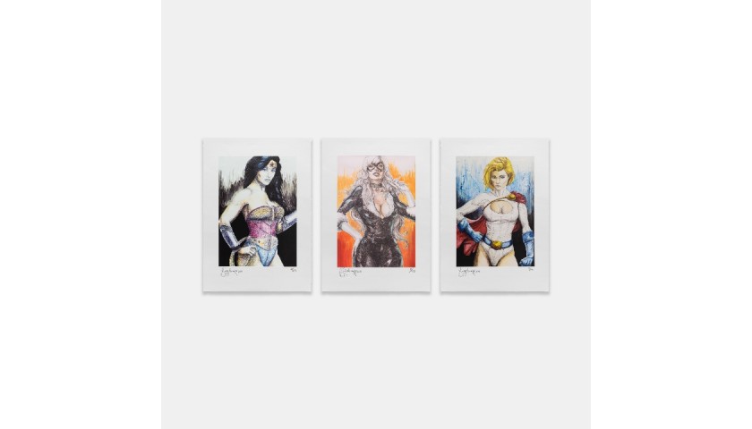 Becky Knapp 3 Set Signed and Numbered Prints (Power Girl, Wonder Woman, Black Cat)