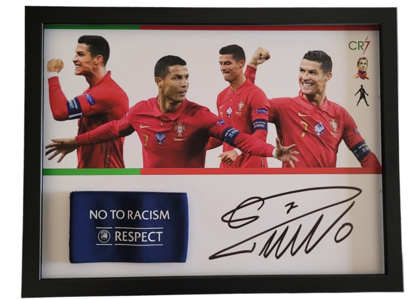 "No To Racism" Captain's Match-Issued Armband - With Photo Signed by Cristiano Ronaldo