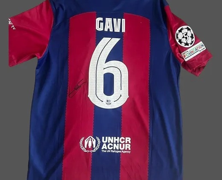 Gavi's FC Barcelona 2023/24 Signed and Framed Shirt - CharityStars