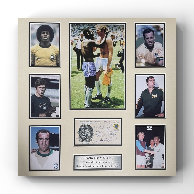Bobby Moore, Pele and Five Brazillian Legends Signed Diplay