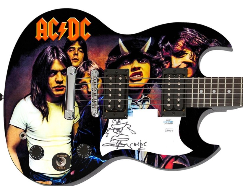 Angus Young of AC/DC Signed Custom Graphics Epiphone SG Guitar with Sketch