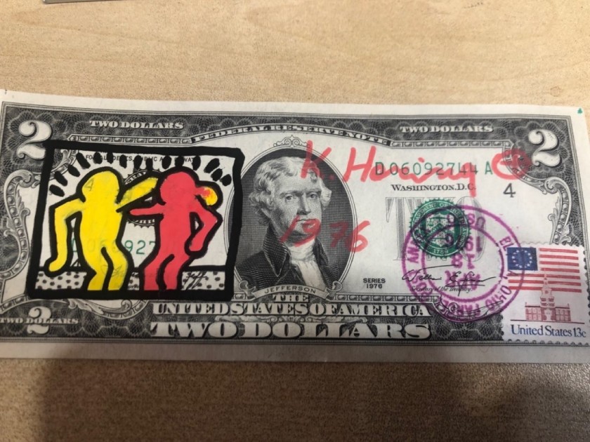 Keith Haring Signed Two Dollar,1976