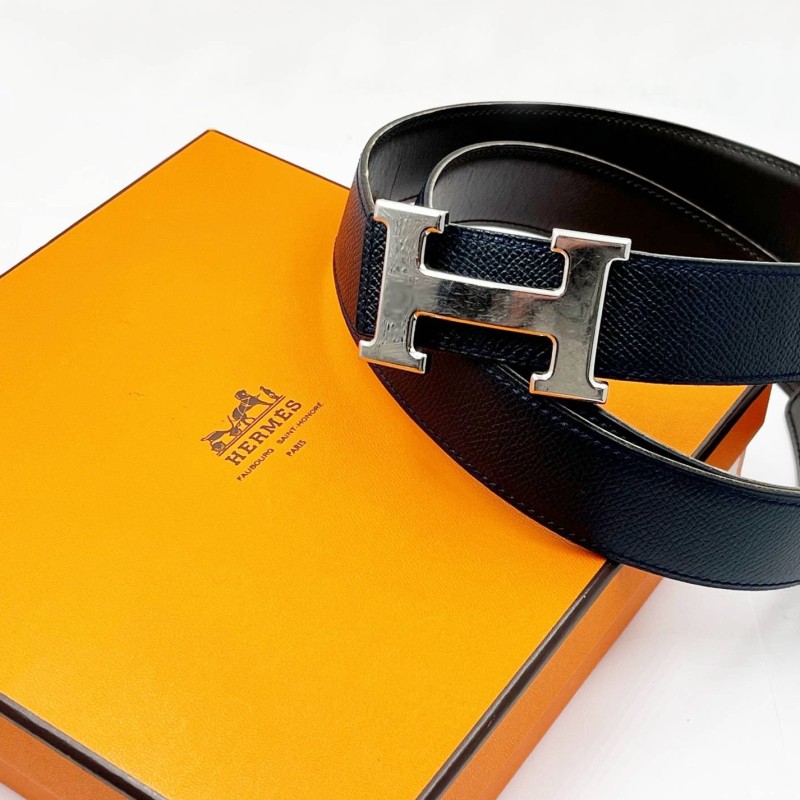 Hermes Constance Silver H Black Belt 