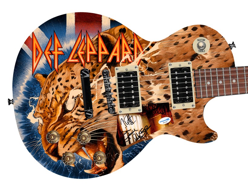 Def Leppard Signed "Feel My Roar" Custom Les Paul 100 Graphics Guitar