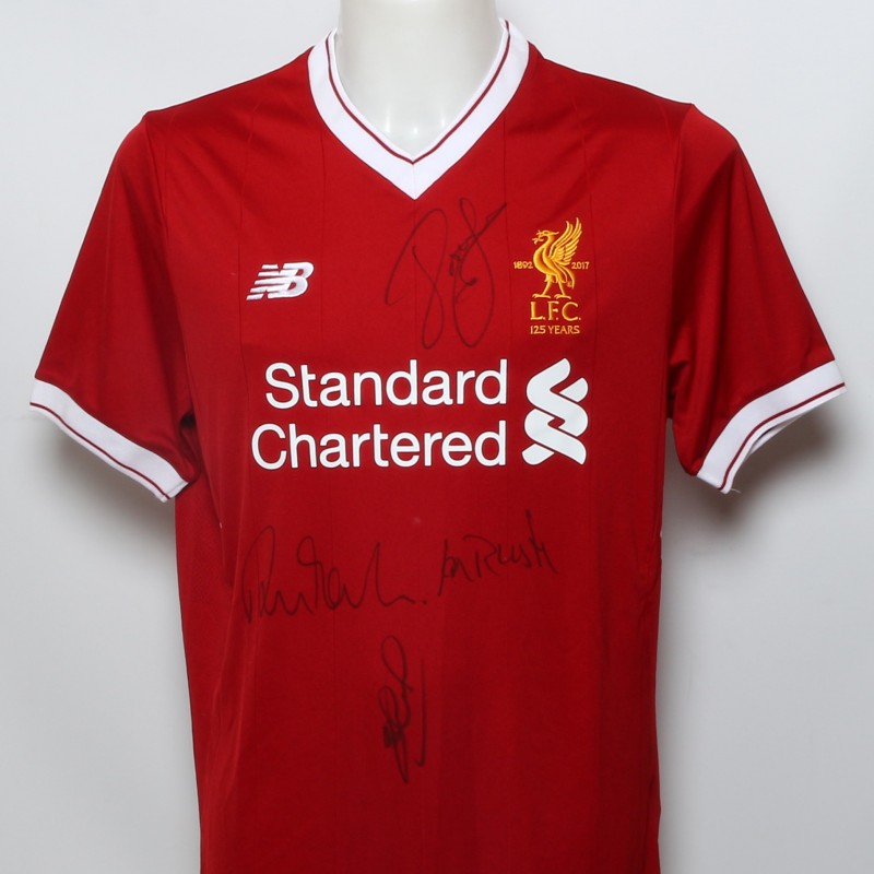 LFC 125 Shirt "The Greatest" Signed by Gerrard, Rush, Barnes and Fowler