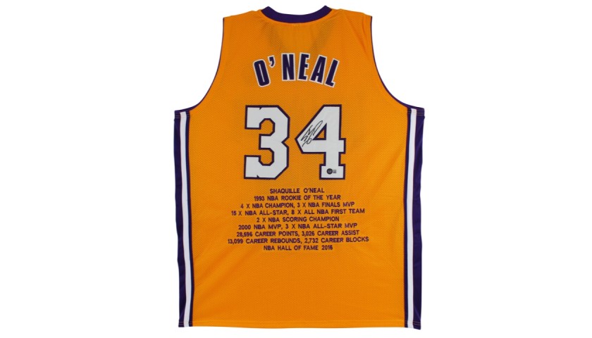 Shaquille O’Neal Signed Gold Stat Jersey - CharityStars