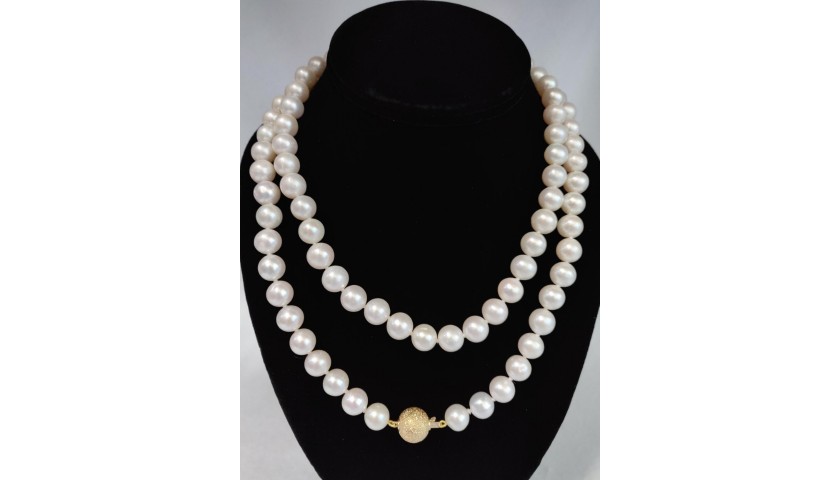 Freshwater Pearl Necklace with 14KT Gold Diamond Cut Ball Clasp