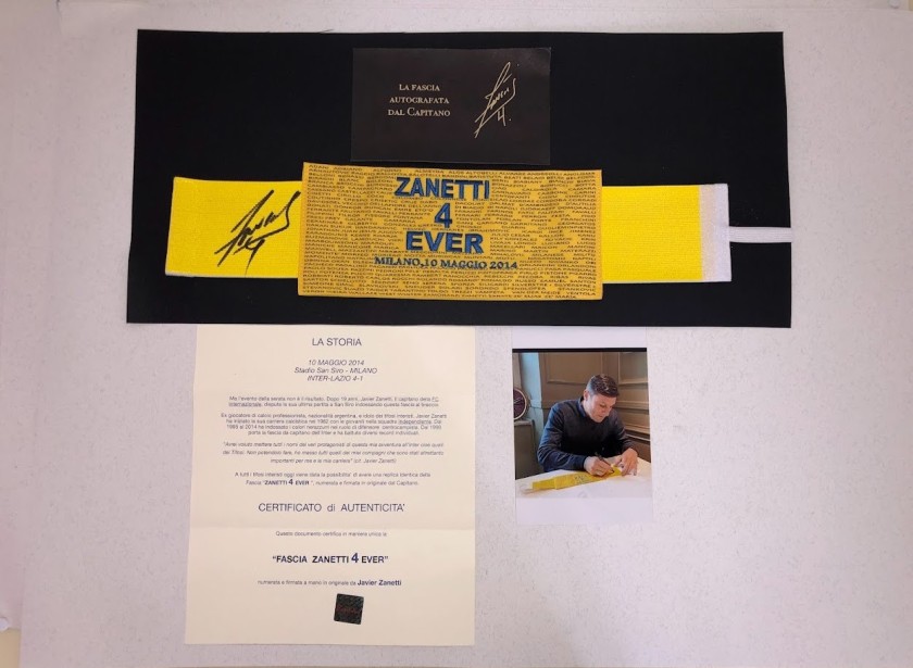 "Zanetti 4 Ever" Framed Captain's Armband - Signed by Javier Zanetti