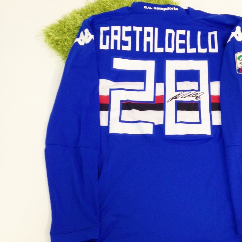 Maglia Gastaldello Sampdoria, preparata/indossata Serie A 2014/2015 - autografata