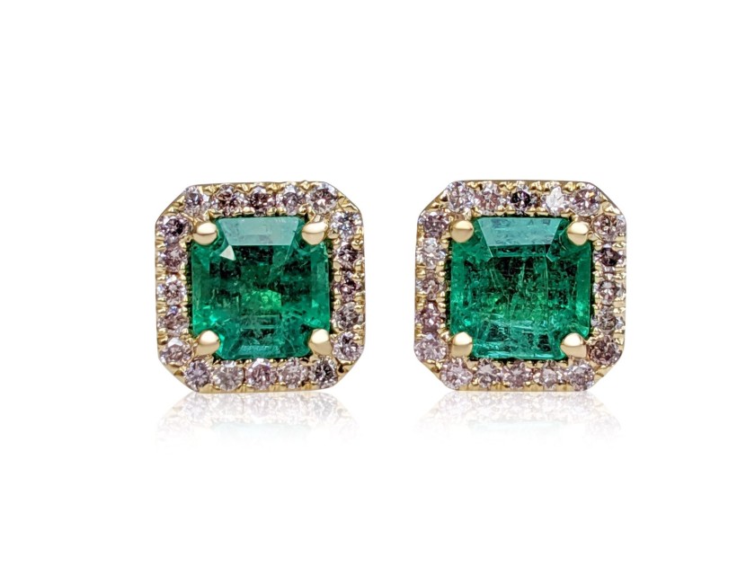 1.31 Ct. Square Emerald Yellow Gold Earrings
