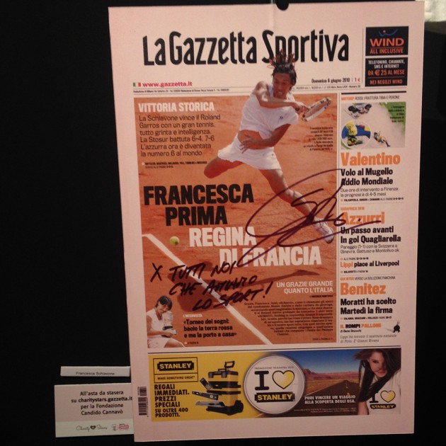 Special edition of Gazzetta dello Sport, signed by and celebrating Francesca Schiavone's victory in Roland Garros.