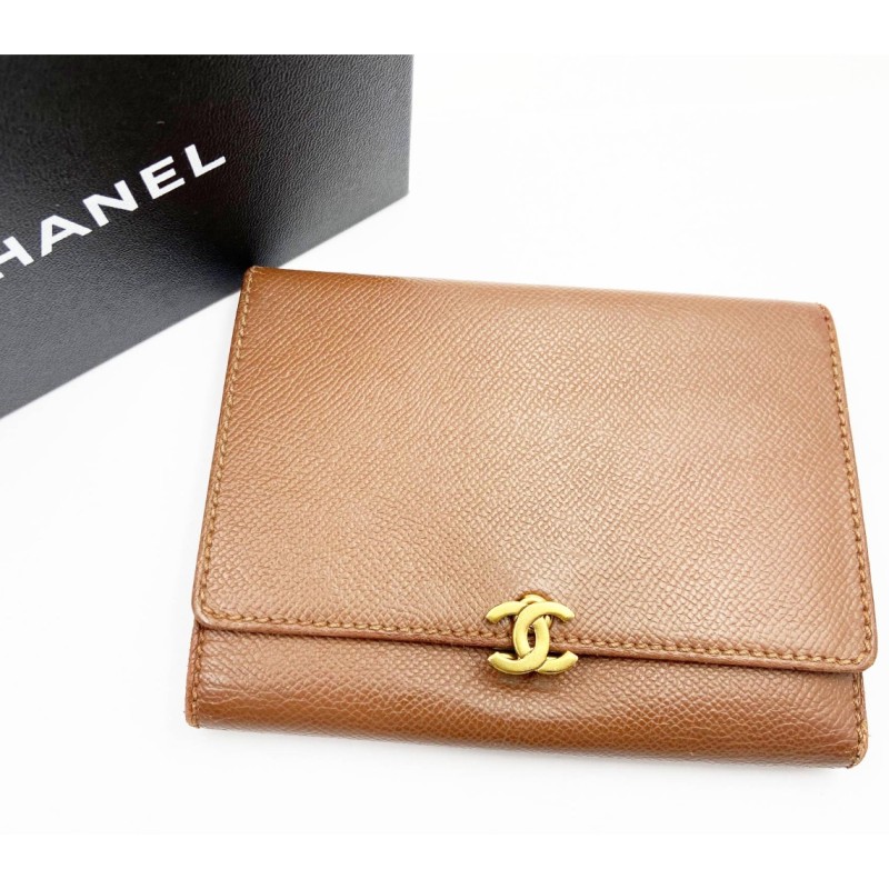 Chanel Vintage Brown Caviar Tri-Fold Wallet