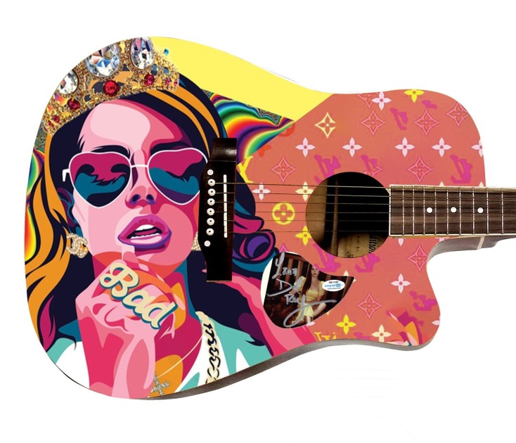 Lana Del Rey Signed Custom Graphics Guitar 