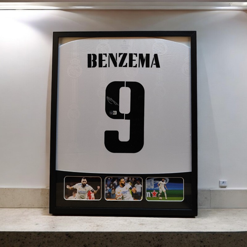 Maglia del Real Madrid firmata e incorniciata di Benzema