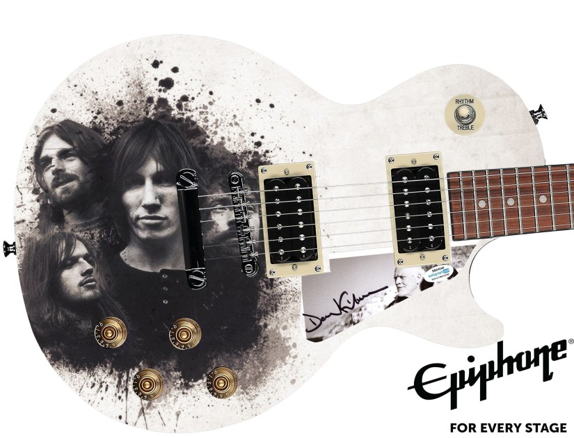 Chitarra Epiphone con grafica personalizzata firmata da David Gilmour dei Pink Floyd