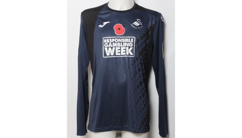 Erwin Mulder's Swansea City Worn and Signed Home Poppy Shirt 