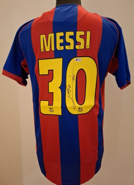 Maglia replica firmata di Lionel Messi per il Barcellona 2004/05