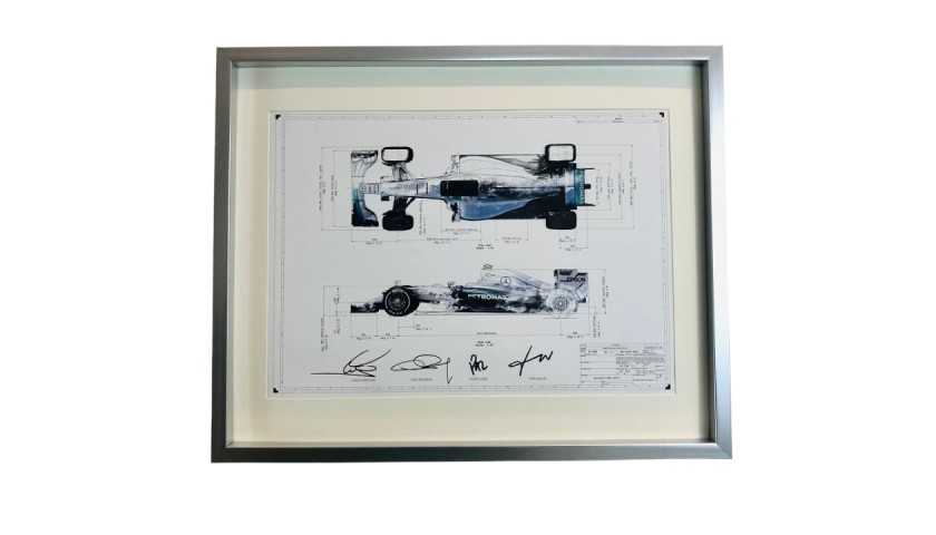 Lewis Hamilton and Mercedes Team Signed Technical Drawing