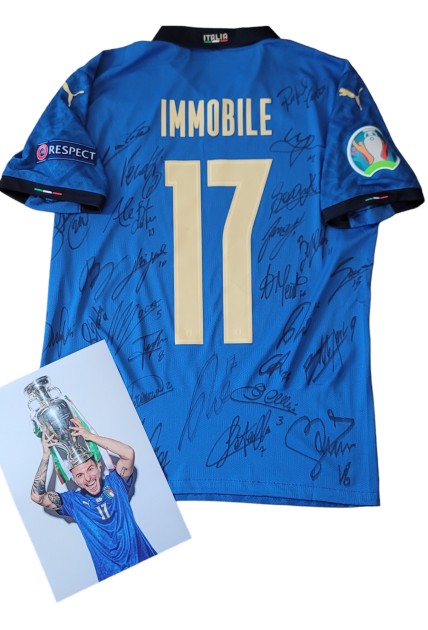 Immobile's Issued Shirt, Italy vs England Final Euro 2020 - Signed by the Team