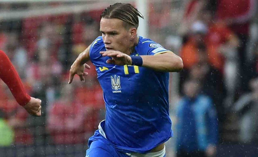Mudryk's Worn and Signed Shirt, Wales - Ukraine 2022