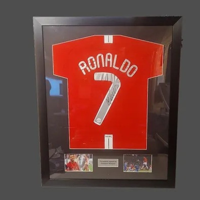 Maglia firmata e incorniciata di Cristiano Ronaldo della finale di Champions League 2008 del Manchester United