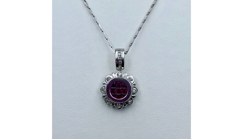 14KT White Gold Ruby and Diamond Necklace 
