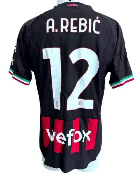 Rebic's Match-Issued Shirt Milan vs Inter Italian Supercup 2023