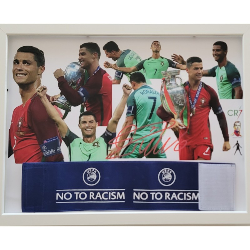 "No To Racism" Captain's Match-Issued Armband - With Photo Signed by Cristiano Ronaldo