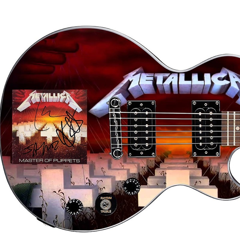 Metallica Signed Custom Graphics Guitar with 'Master of Puppets' CD