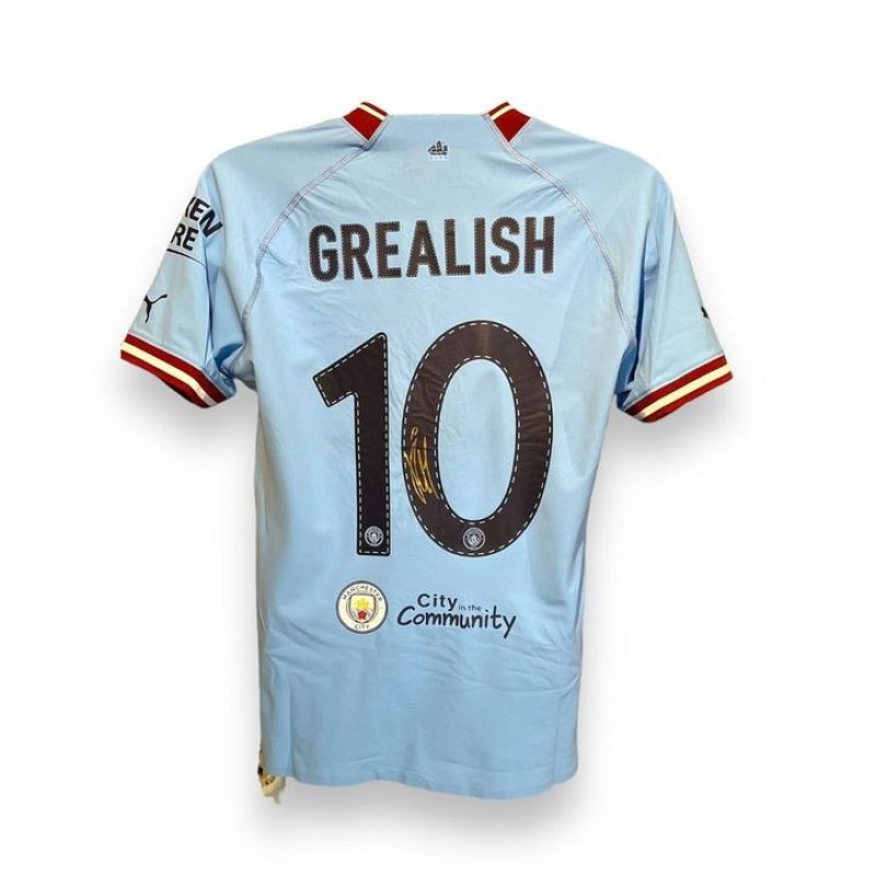 Jack Grealish's Manchester City 2022/23 Signed and Framed Official Player Issue Shirt