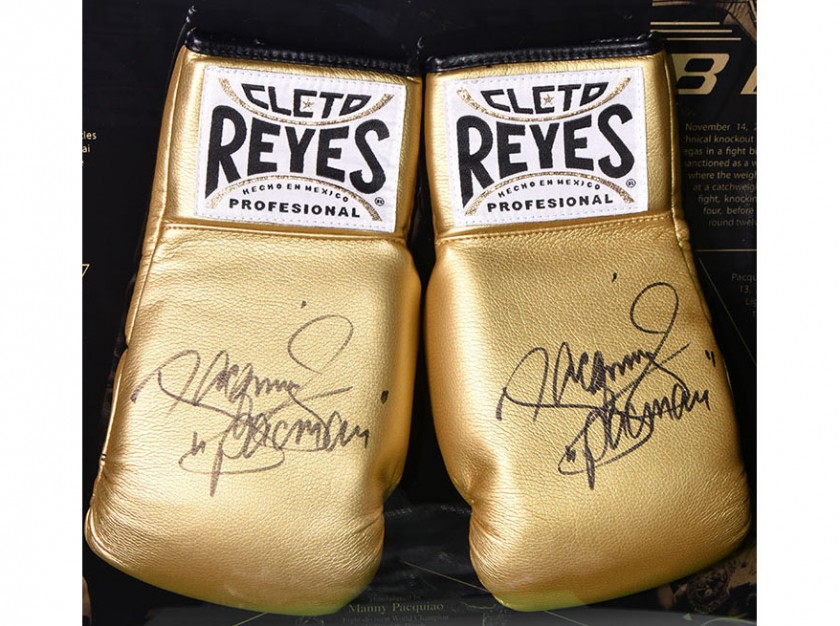 Signed Manny Pacquiao Cleto Reyes Gold Boxing Glove Legacy Display - Limited Edition