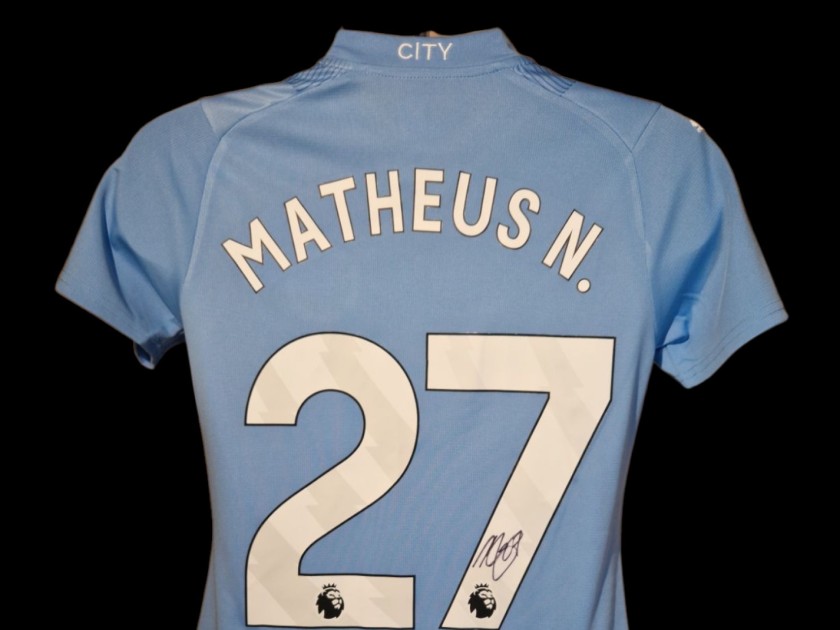Matheus Nunes Signed Manchester City 2023-24 Official Home Football Shirt