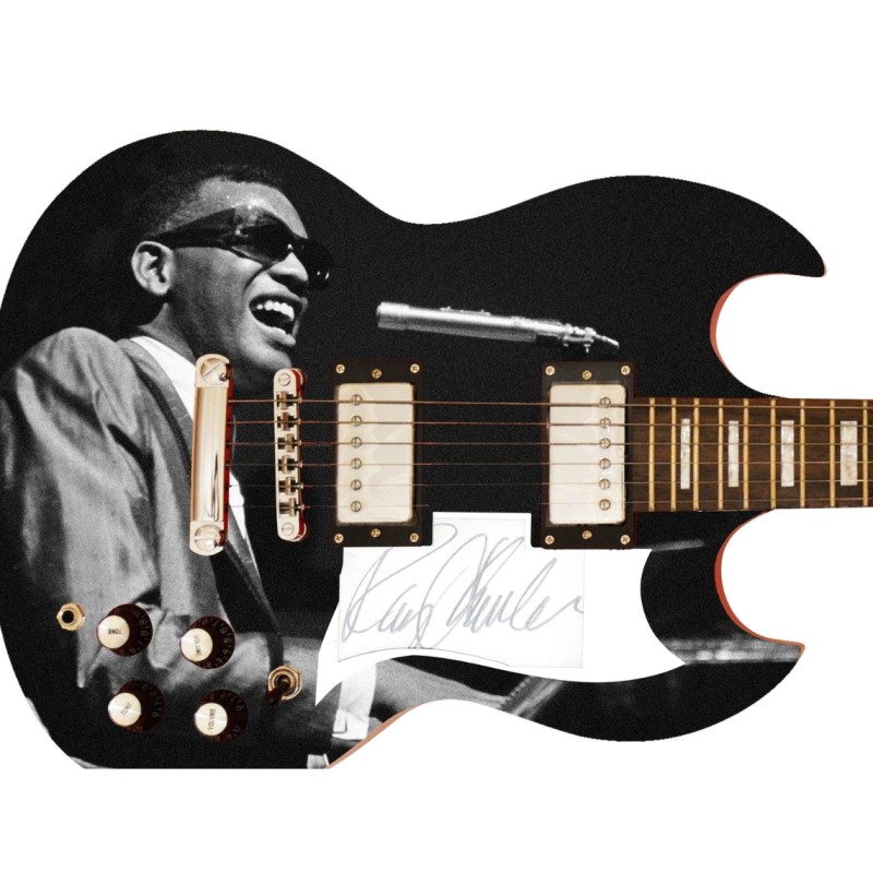 Ray Charles Signed Custom Graphics Guitar