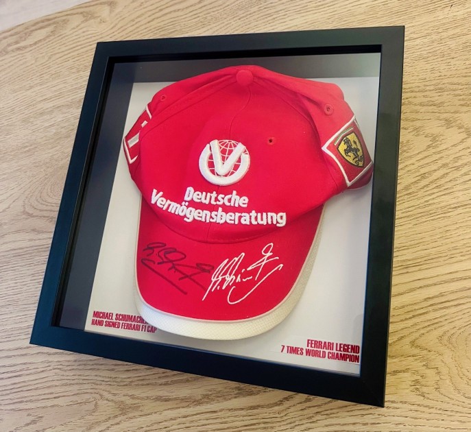 Michael Schumacher Signed and Framed Ferrari Cap