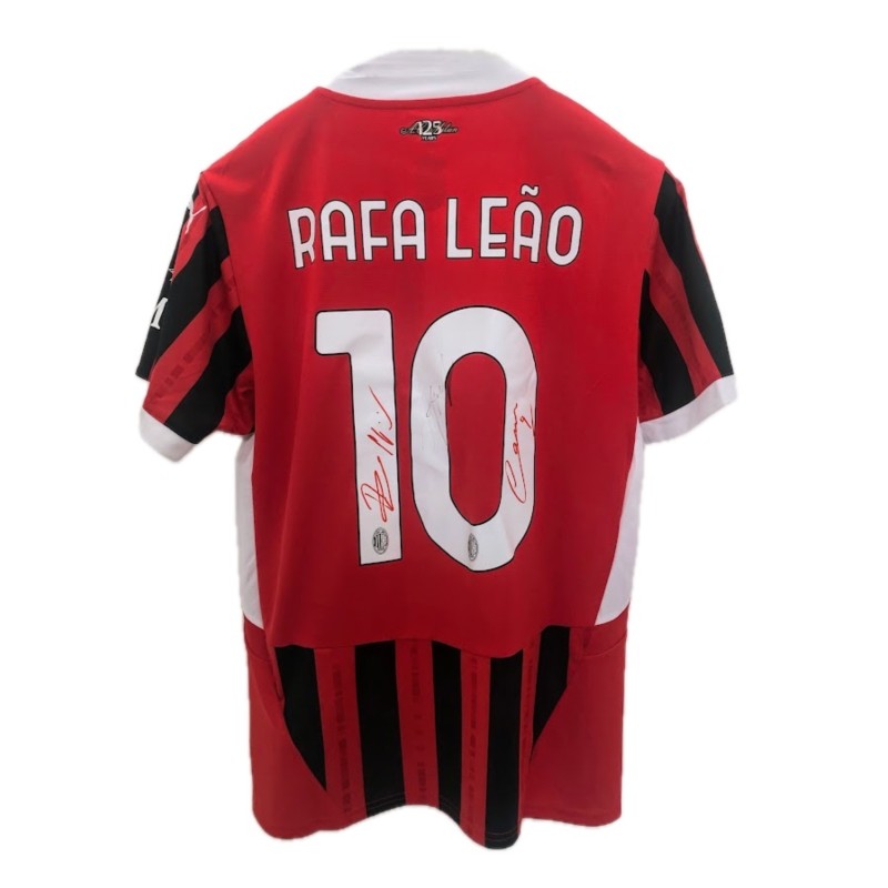 Leao's Signed Official Shirt, Inter vs Milan Supercoppa Final 2025 + 2 signed pictures 