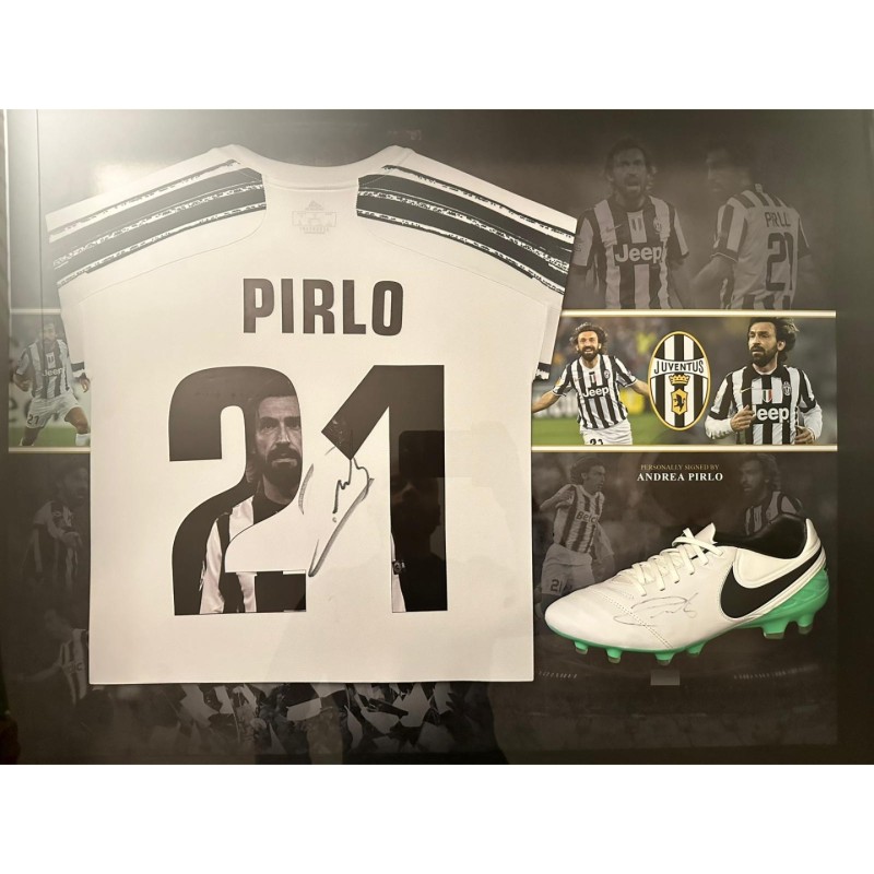 Andrea Pirlo Juventus Signed Shirt and Boot Display