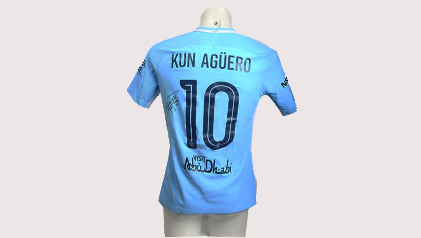 Sergio Aguero Worn and Signed Manchester City 17/18 Shirt