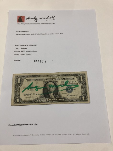 Andy Warhol Hand-Signed One-Dollar Bill 