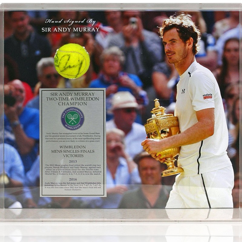 Sir Andy Murray Signed Tennis Ball Wimbledon Display