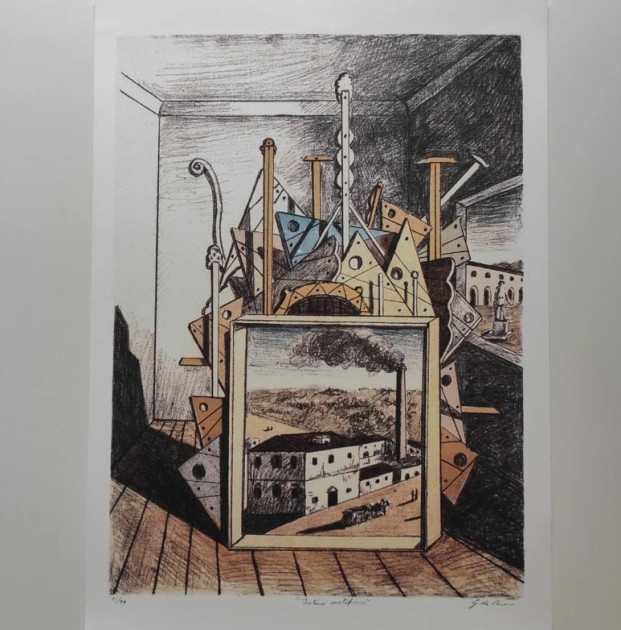 "Metaphysical Interior" Lithograph Signed by Giorgio de Chirico