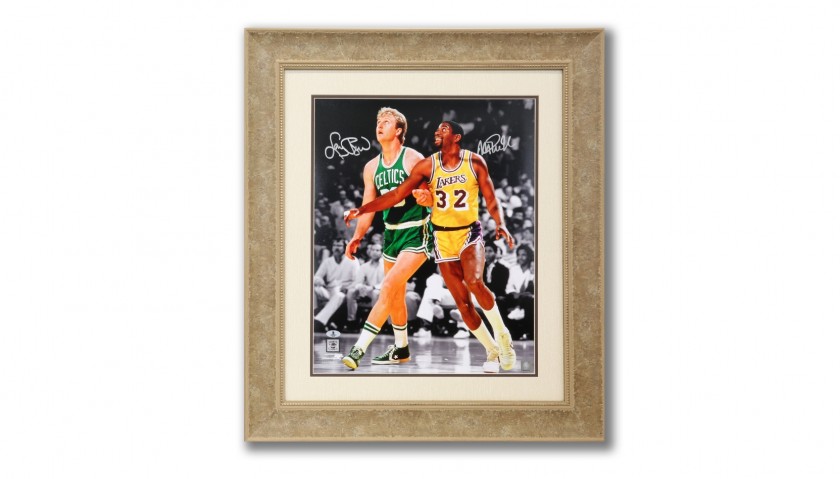Larry Bird and Magic Johnson Hand Signed Rivals Vintage Photograph
