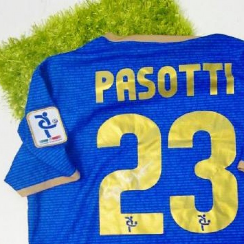 Pasotti match worn shirt, Partita Mundial, Italy-Brazil - signed
