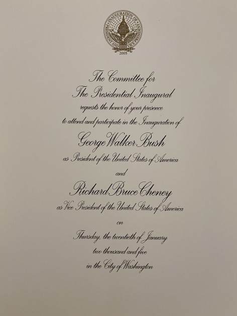 President George W. Bush & Vice President Dick Cheney 2005 Presidential Inauguration Invitation