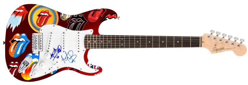 Battipenna su chitarra personalizzata - Autografato da Charlie Watts e Keith Richards dei Rolling Stones