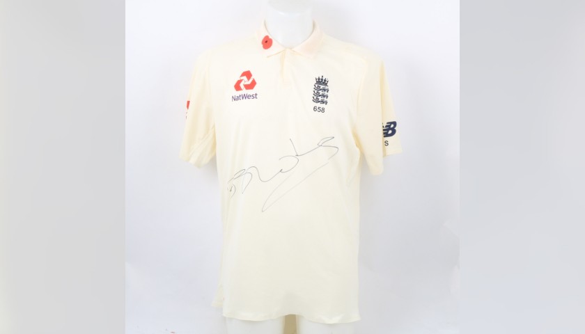 ECB 2018 Cricket Test Poppy Shirt Signed by Stokes