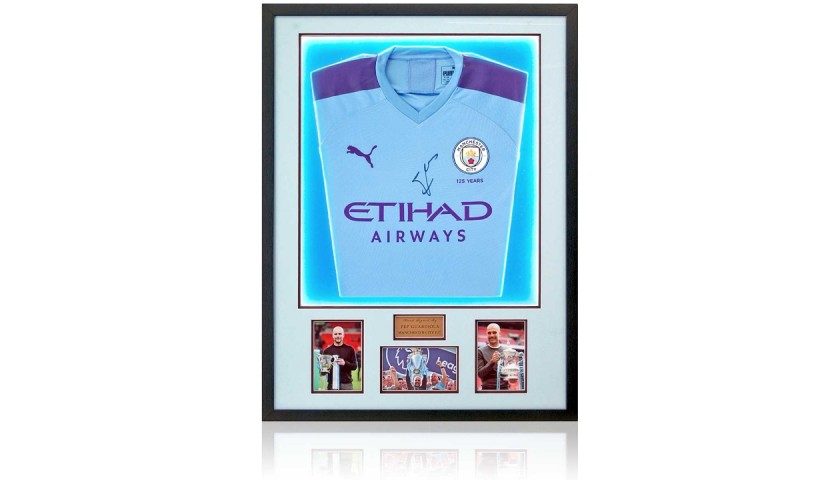 Pep Guardiola Manchester City Signed Shirt with Remote Controlled LED Lighting